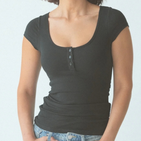 Klassy Network Brami Henley T-shirt, ribbed cotton, built-in bra padding, S - Picture 2 of 12
